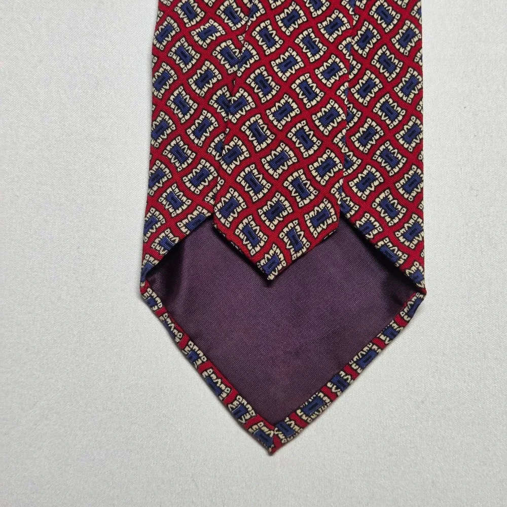 Polo Ralph Lauren Mark Shale Silk Tie Mens Vintage Red Blue Geometric USA Made